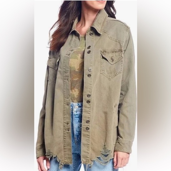 Free People Moonchild Denim Shirt Jacket in Olive Excellent Condition. - Picture 4 of 9